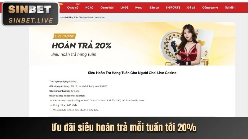 Hoàn trả hàng tuần Live Casino